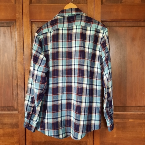 Vintage Sears SportsWear blue maroon plaid flannel button down shirt - Picture 8 of 12